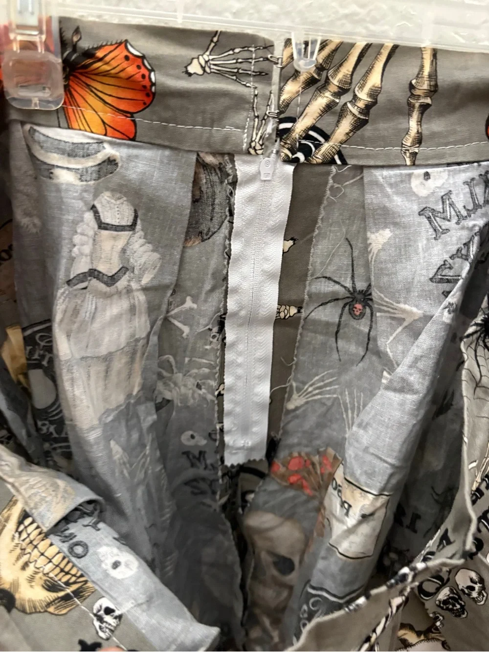 Source Unknown Gray Halloween Print Circle Skirt with Orange Accents